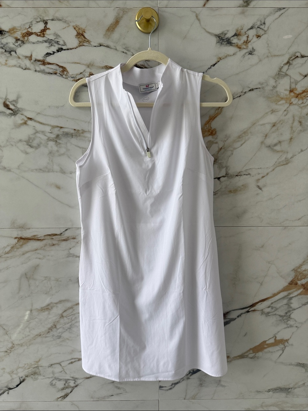 Vineyard Vines White Sleeveless Athletic Mini Dress with Front Zip